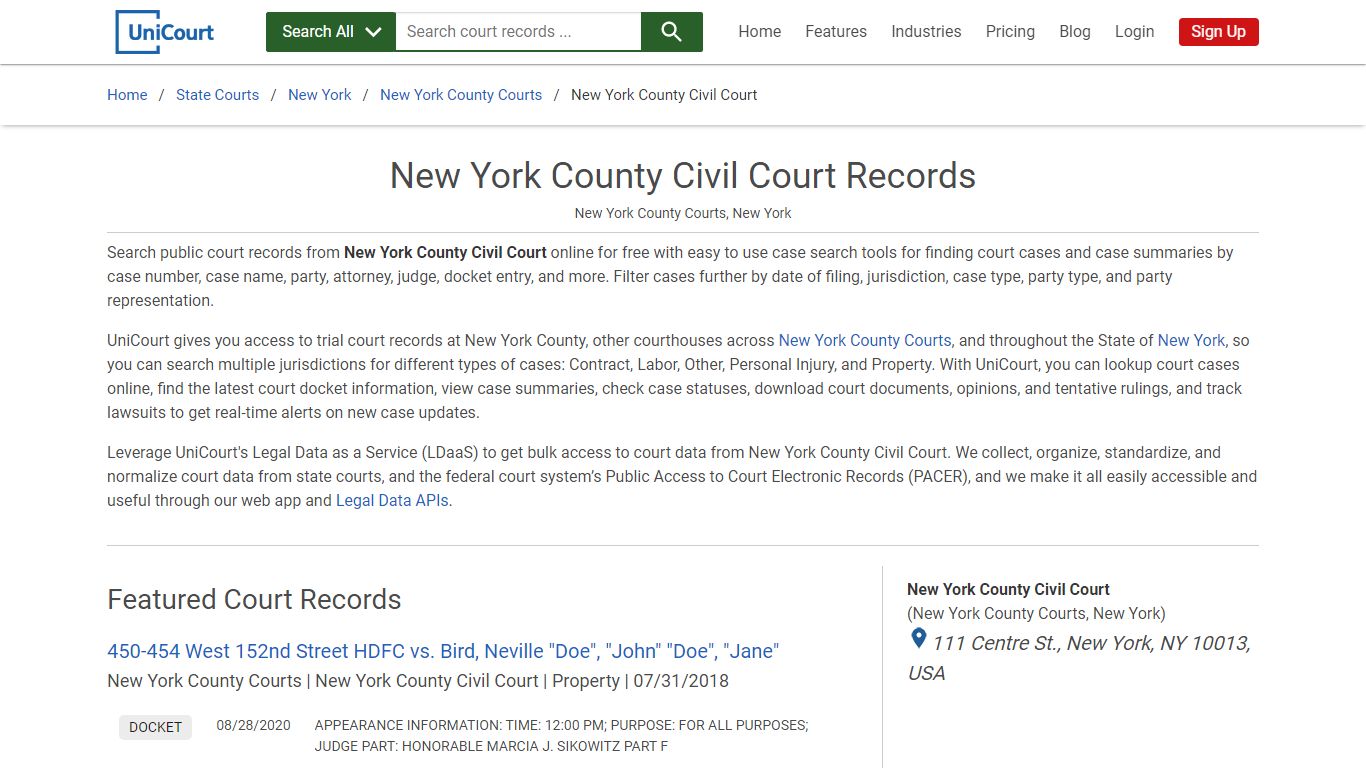 New York County Civil Court Records | New York | UniCourt